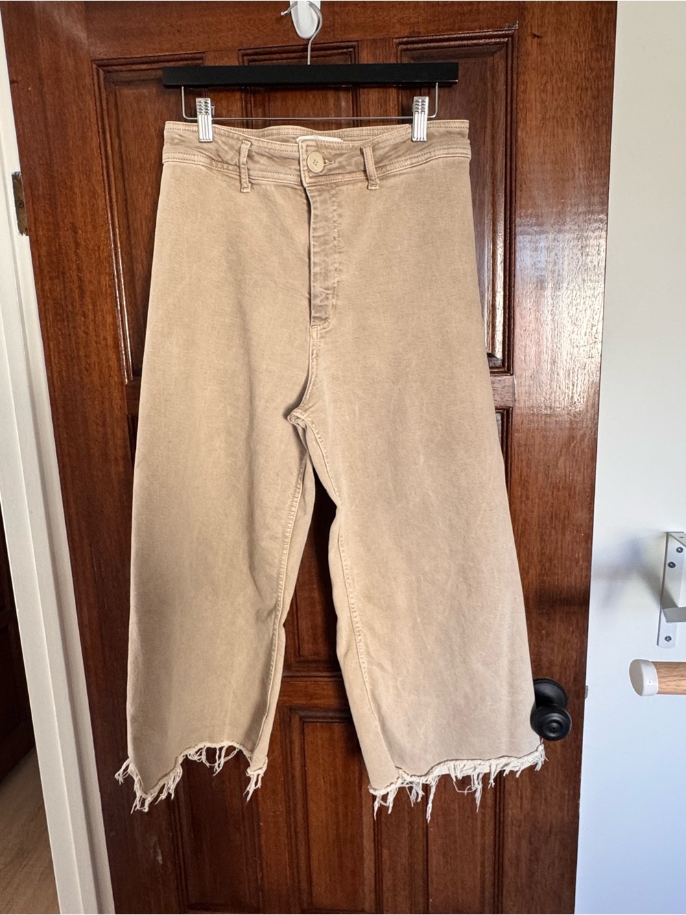 Zara Wide-Leg Frayed Hem Chinos in Tan